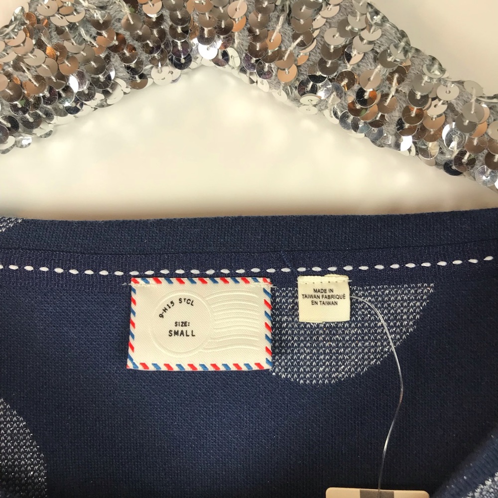 Anthropologie Postmark Navy Blue Polka Dot Sweater - Picture 3 of 6